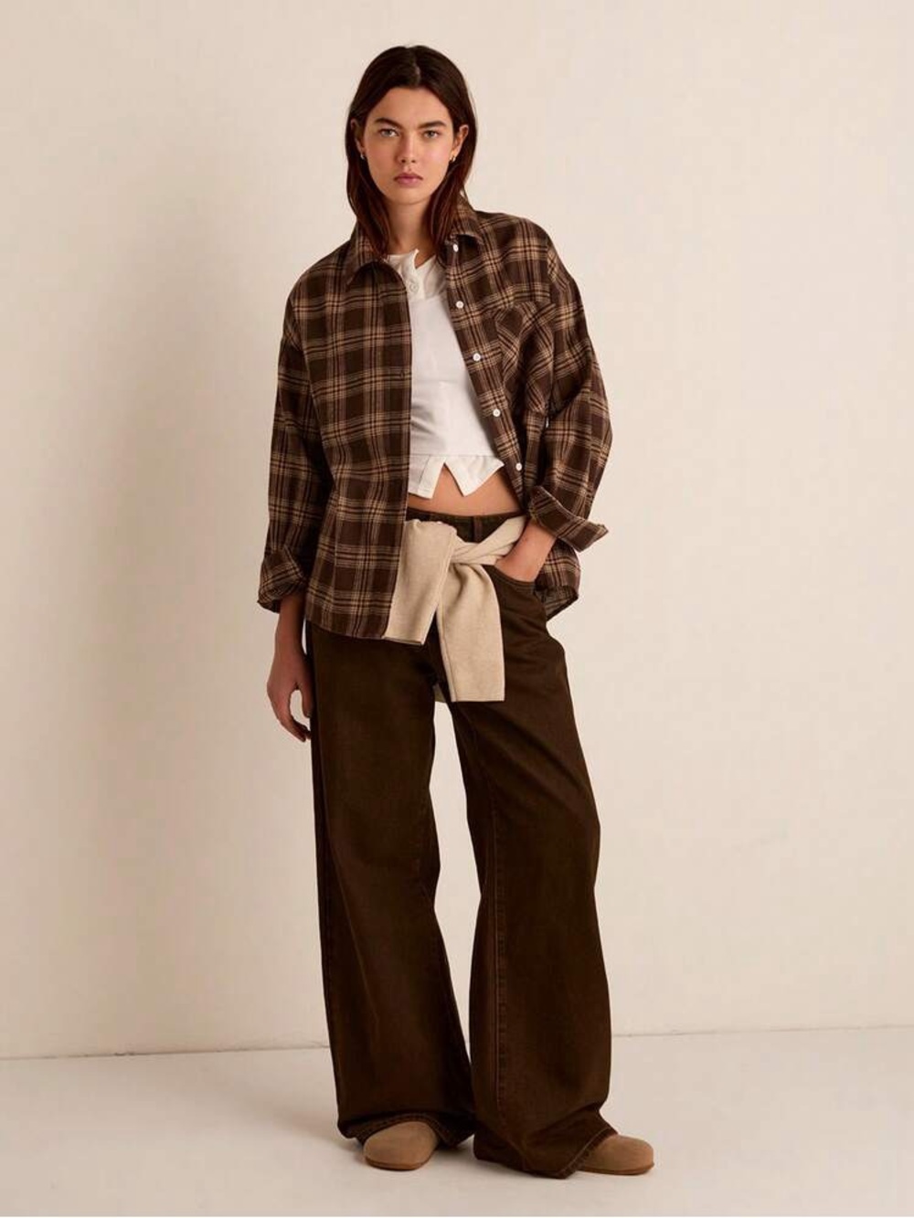 American Eagle Outfitters Brown Plaid Button-Down Shirt
